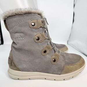 Sorel Explorer Joan Gray Winter Boots Leather Combat Waterproof Size 9 Women